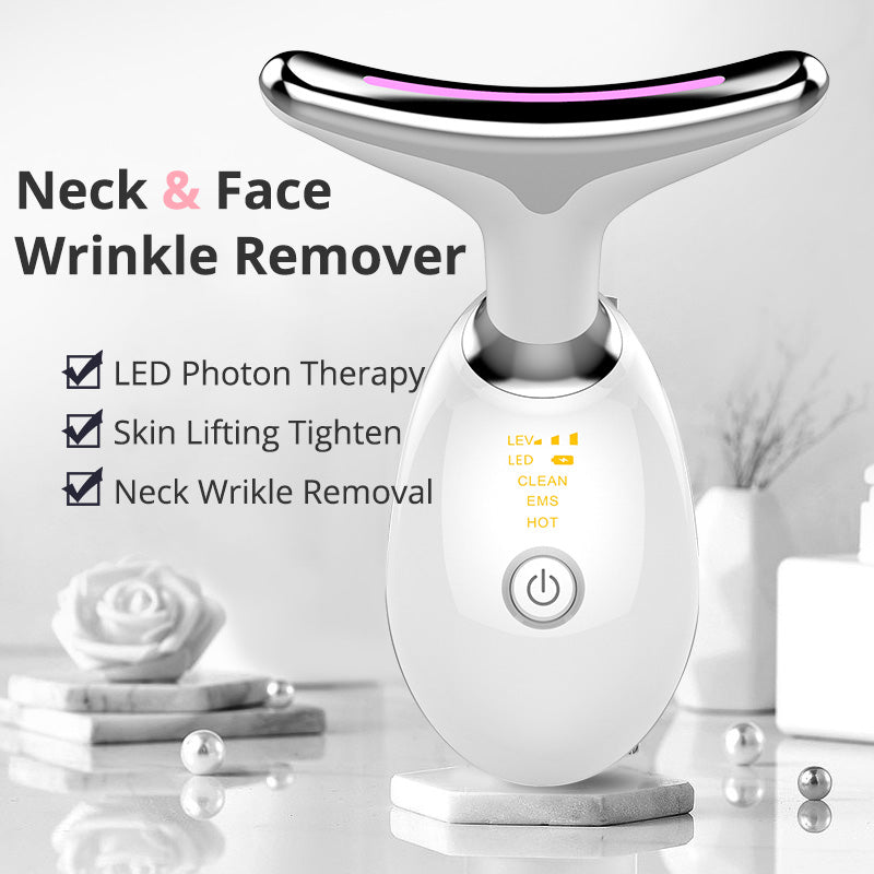 LED Thermal Neck Lifting And Tighten Massager Electric Microcurrent Wrinkle Remover LED Photon Face Beauty Device For Woman