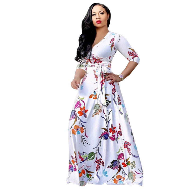 Women's Sexy V-Neck Seven-Sleeve Polyester Dress