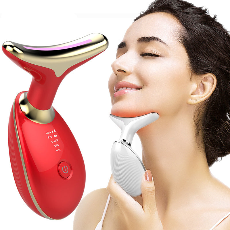 LED Thermal Neck Lifting And Tighten Massager Electric Microcurrent Wrinkle Remover LED Photon Face Beauty Device For Woman